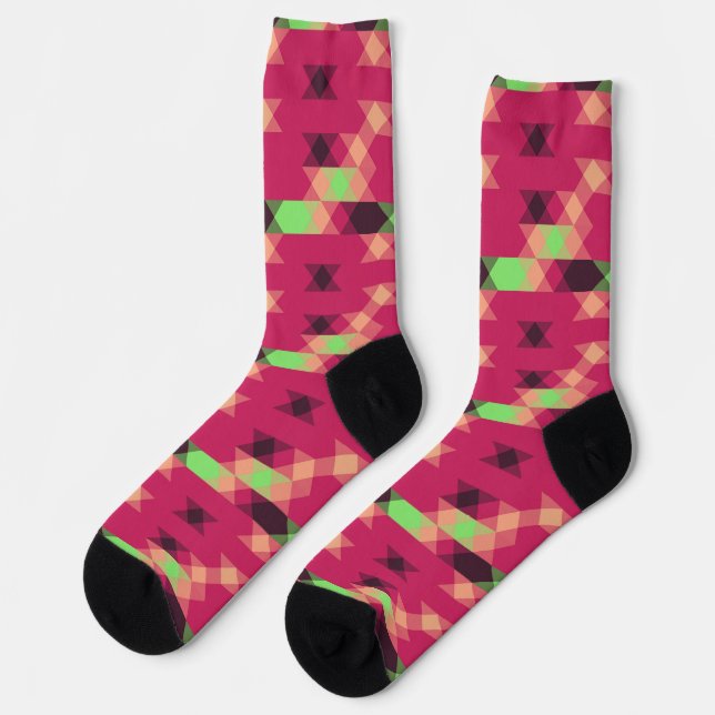 pink and green geometric socks (Left)