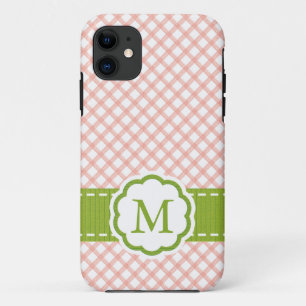 Pink and Green Gingham Monogrammed Case-Mate iPhone Case