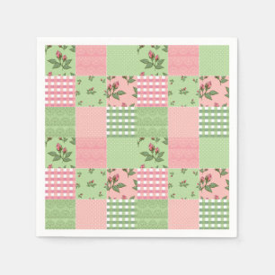 Pink and Green Gingham Patchwork Paper Napkins