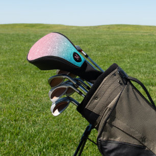 Pink and green glitter texture gradient monogram golf head cover