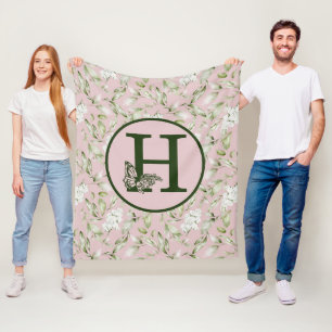 PINK AND GREEN H MONOGRAM FLEECE BLANKET