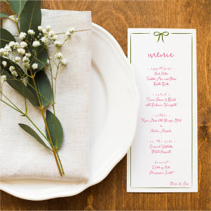 Pink and Green Hand Drawn Bow Frame Wedding Menu