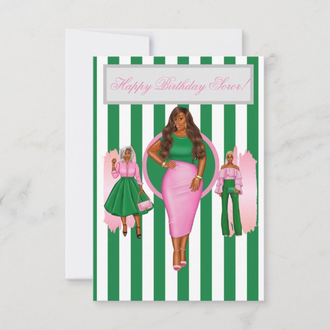 Pink and Green Happy Birthday Card (Front)