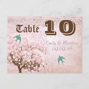 Pink and Green Heart Leaf Tree Table Number Postcard