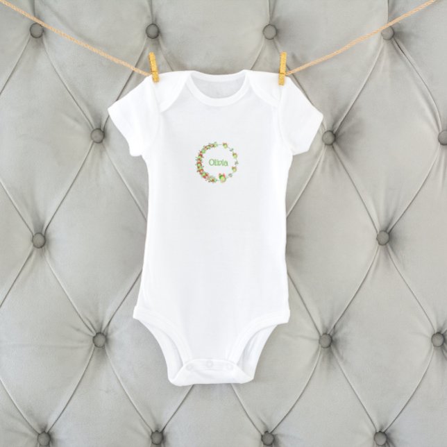 Pink and Green Hearts & Butterfly Wreath  Baby Bodysuit (Creator Uploaded)
