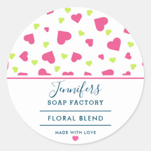Pink and Green Hearts Pattern Candle Soap Scent Classic Round Sticker
