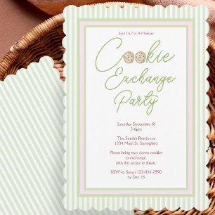 Pink and Green Holiday Cookie Exchange Party Invitation