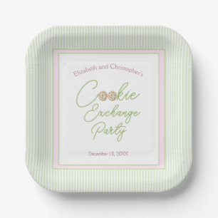 Pink and Green Holiday Cookie Exchange Party Paper Plate