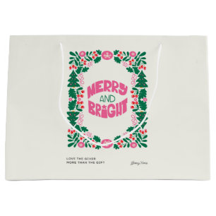 Pink and Green Holiday  Large Gift Bag
