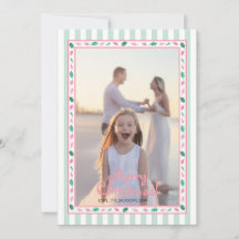 Pink and Green Holly Leaves Border Family Photo
