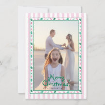 Pink and Green Holly Leaves Border Family Photo