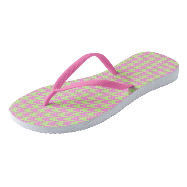 Pink and green Houndstooth Jandals (Angled)