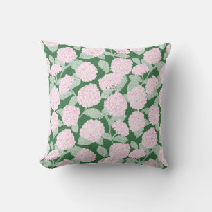 Pink and Green Hydrangea Floral Cushion