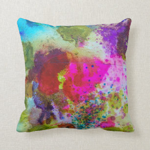 Pink and green inky abstract design pillow