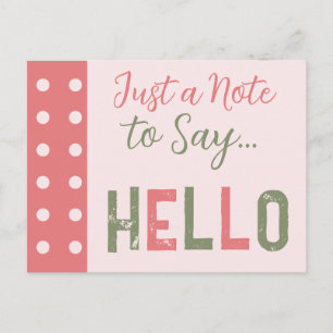 Pink and green just a note to say hello postcard