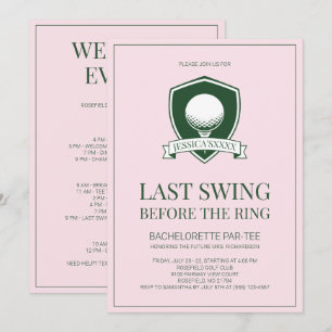 Pink and Green Last Swing Golf Bachelorette Party Invitation
