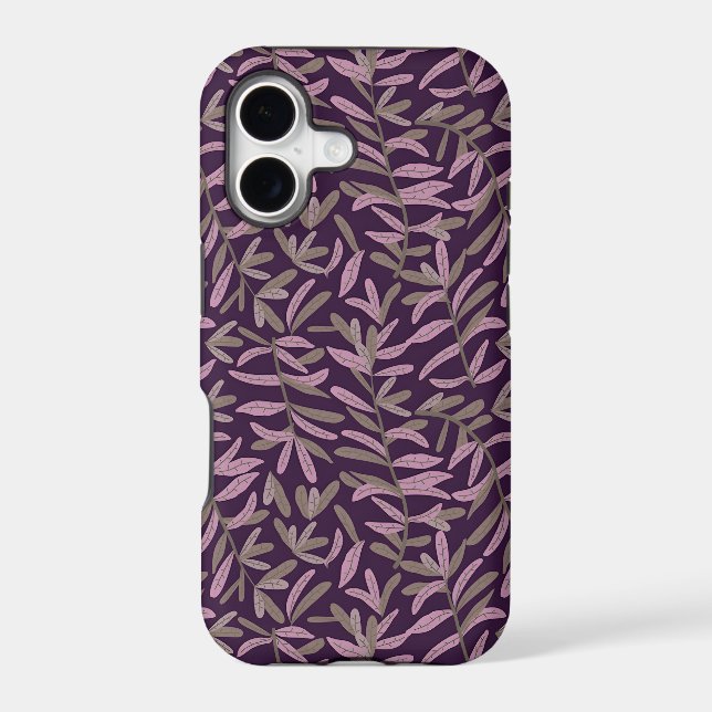  Pink and Green Leaf Pattern on Dark Purple Back (Back)