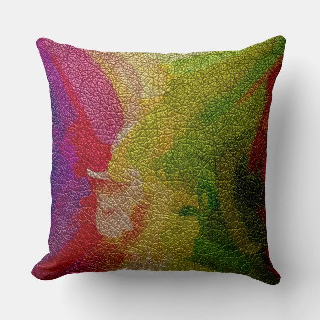 Pink and Green Leather Look Cushion (Front)