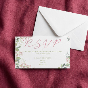 Pink and green leaves and flowers, "RSVP" Enclosure Card