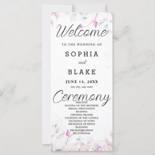 Pink and Green Leaves White Wedding Program