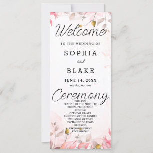 Pink and Green Leaves White Wedding Program
