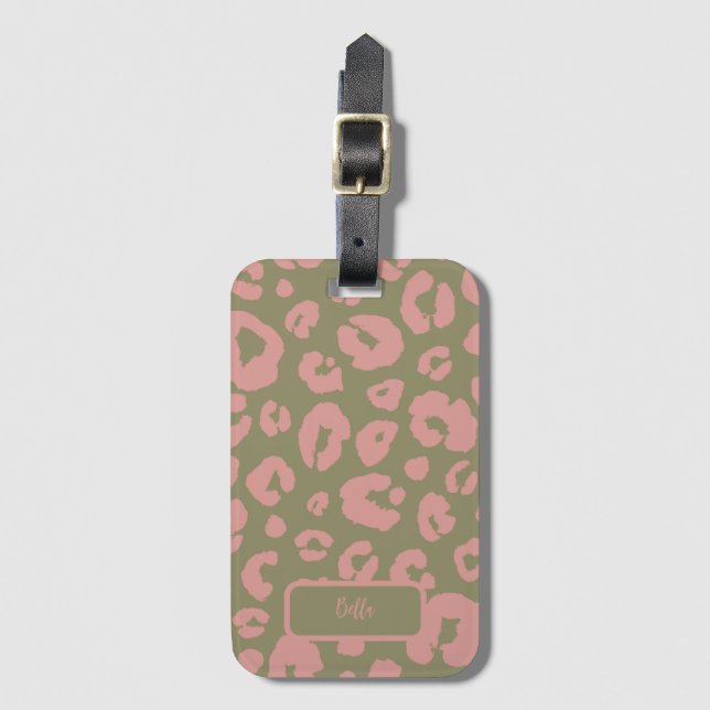 Pink and Green Leopard Pattern Luggage Tag (Front Vertical)