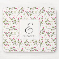 Pink and Green Long Stem Wildflowers Monogram