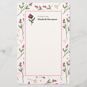 Pink and Green Long Stem Wildflowers Stationery