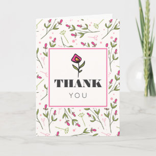 Pink and Green Long Stem Wildflowers Thank You Card