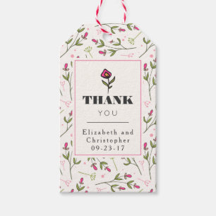 Pink and Green Long Stem Wildflowers Thank You Gift Tags