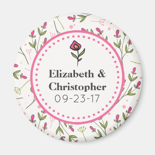 Pink and Green Long Stem Wildflowers Wedding Magnet