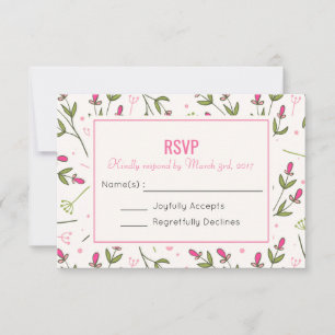 Pink and Green Long Stem Wildflowers Wedding RSVP Card