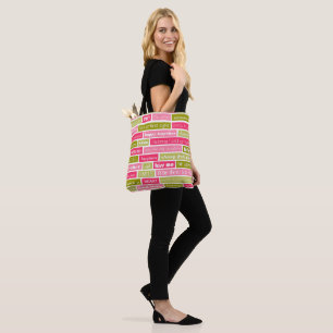 Pink and Green Love Letter Typography Squares Tote Bag
