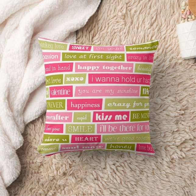 Pink and Green Love Letters Cushion (Blanket)