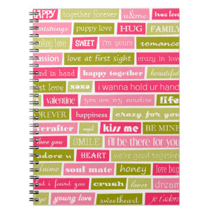 Pink and Green Love Quotes Notebook