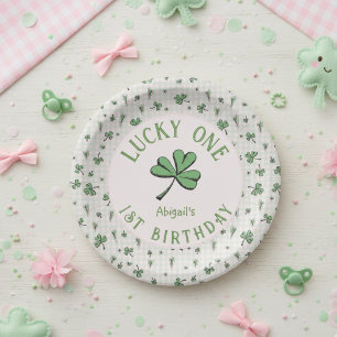Pink and Green Lucky One Irish Girl 1st Birthday Paper Plate