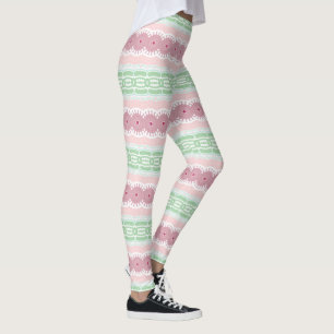 Pink and Green Mandala Kaleidoscope Striped Leggings