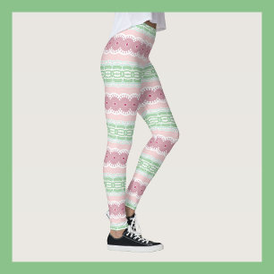 Pink and Green Mandala Kaleidoscope Striped Leggings