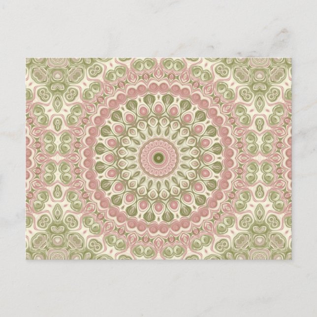 Pink and Green Mandala Pattern Design Postcard (Front)