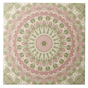 Pink and Green Mandala Pattern Design Tile