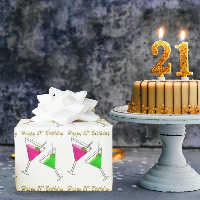 Pink And Green Martinis 21st Birthday Wrapping Paper (Creator Uploaded)