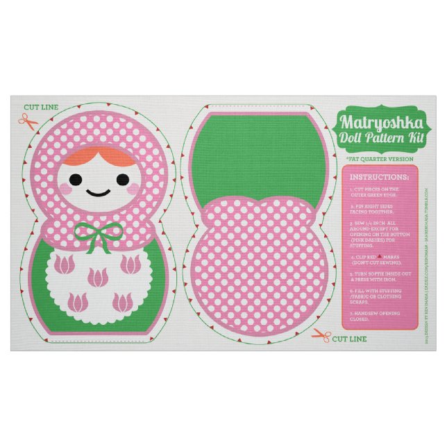Pink and Green Matryoshka Doll Pattern Kit Fabric (Fat Quarter)