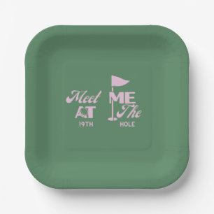 Pink And Green Meet Me at the 19th Hole Paper Plate