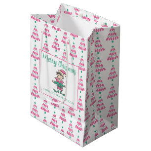Pink and Green Merry Christmas Tree Medium Gift Bag