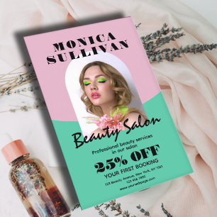 Pink and green minimalist beauty salon flyer