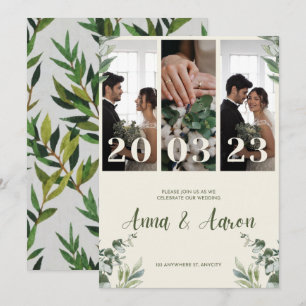 Pink And Green Minimalist Wedding Invitation