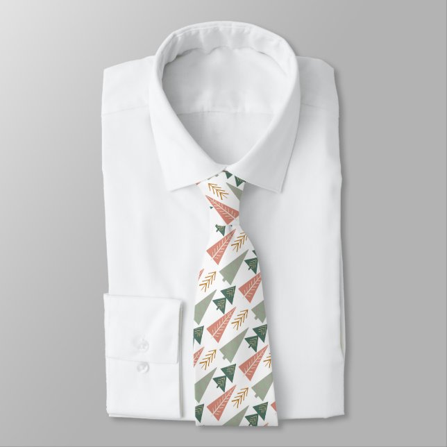 Pink and Green Modern Christmas Trees On White Tie (Tied)