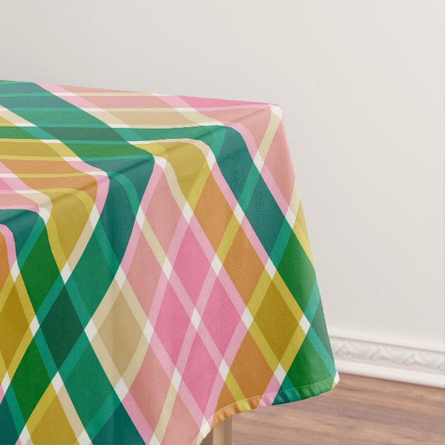 Pink and Green Modern Plaid Christmas Pattern Tablecloth (In Situ)