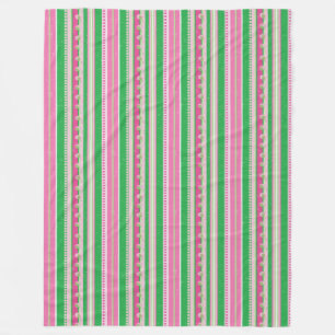 Pink and Green Modern Striped Fleece Blanket