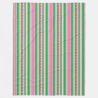 Pink and Green Modern Striped Fleece Blanket